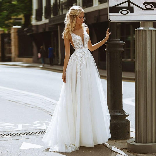 Boho Wedding Dress V - Neck - Mura Boutique