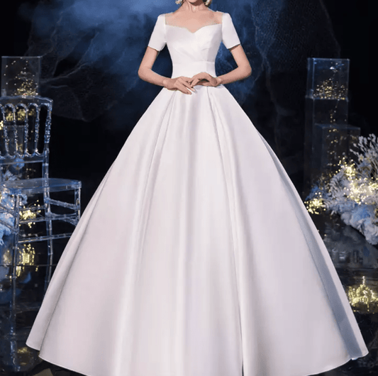 Cap Sleeve Silk Wedding Dress - Mura Boutique