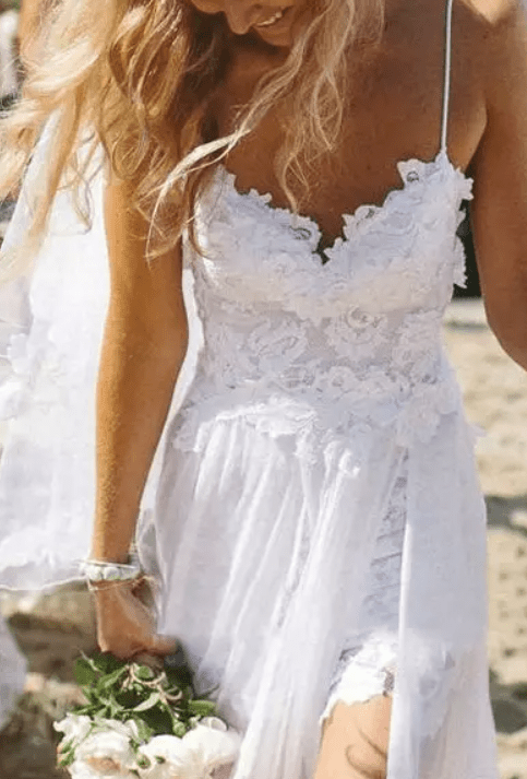 Cold Shoulder Floral Lace Wedding Dress - Mura Boutique