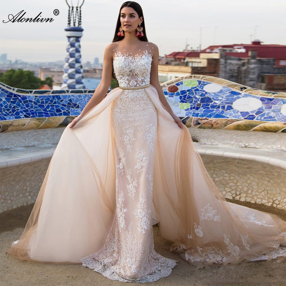 Elegant 2 In 1 Wedding Dress Champagne - Mura Boutique