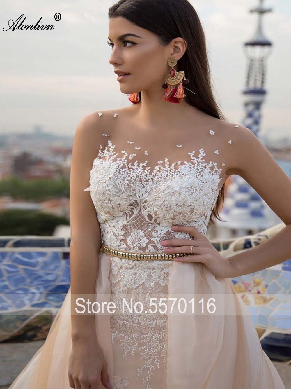 Elegant 2 In 1 Wedding Dress Champagne - Mura Boutique