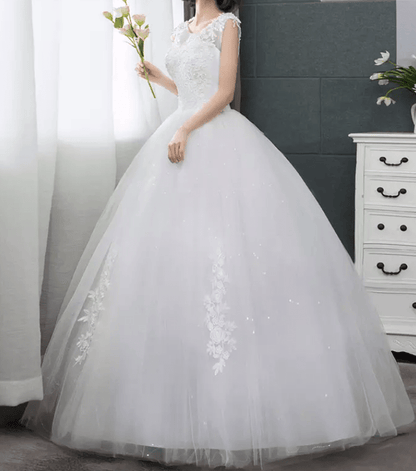 Floral Appliques Ball Wedding Dress - Mura Boutique