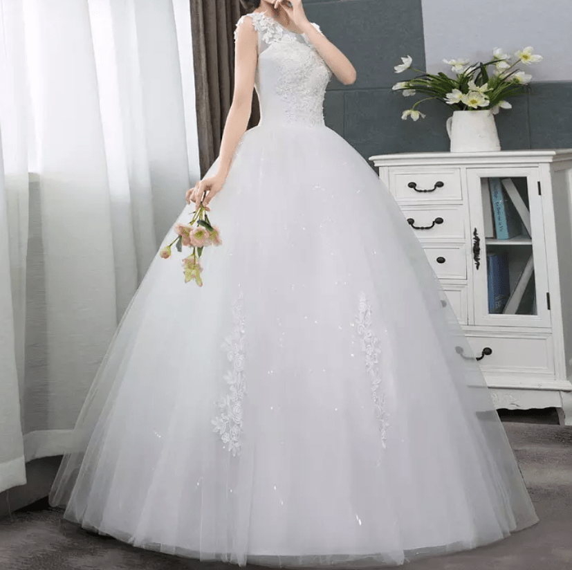 Floral Appliques Ball Wedding Dress - Mura Boutique