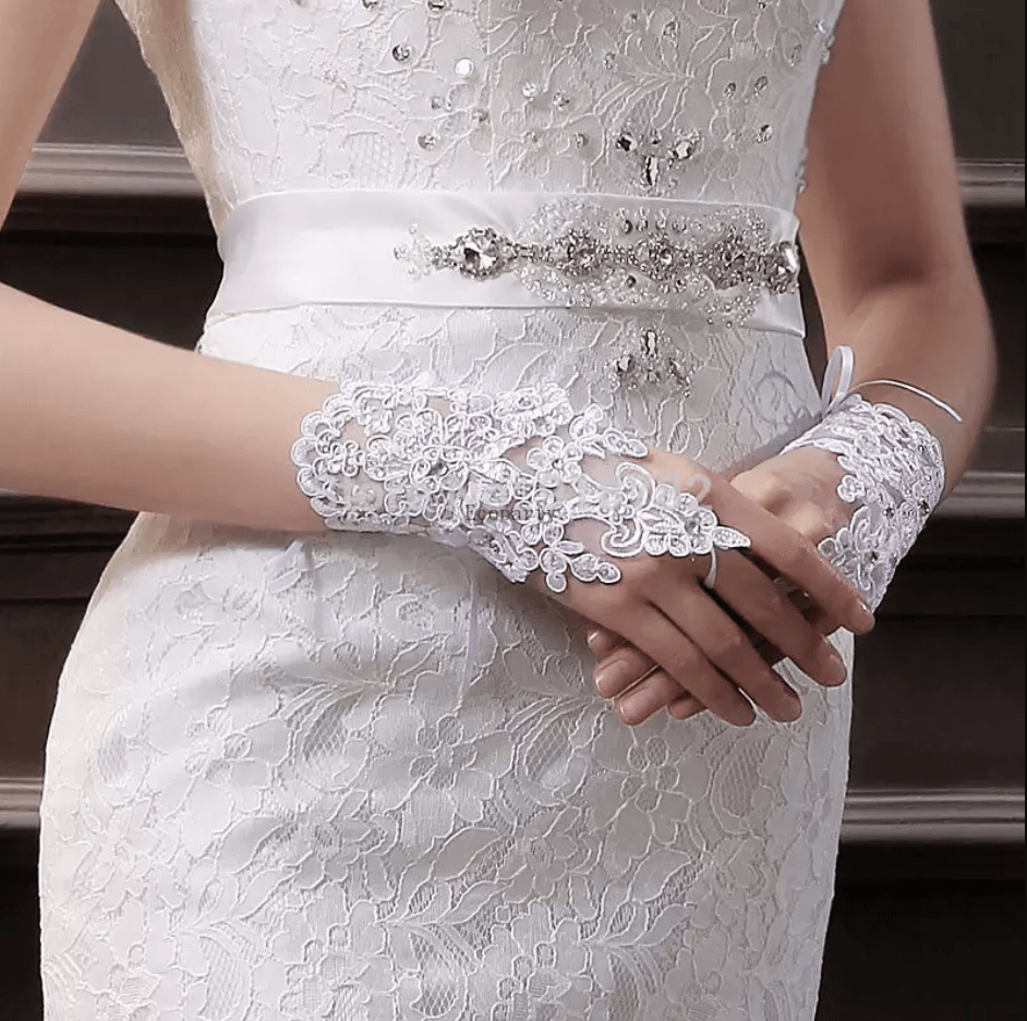 Floral Embroidery Fingerless Wedding Gloves - Mura Boutique