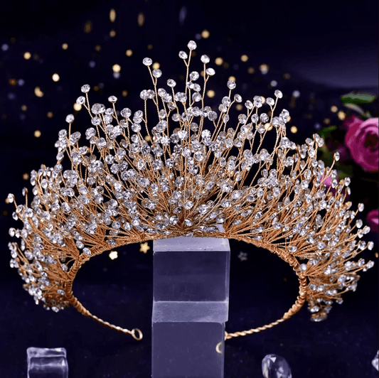 Gold Rhinestone Wedding Crown - Mura Boutique