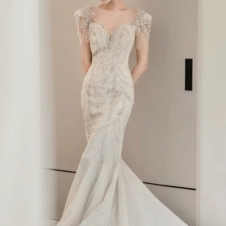 Illusion Sheer Neckline Mermaid Wedding Dress - Mura Boutique