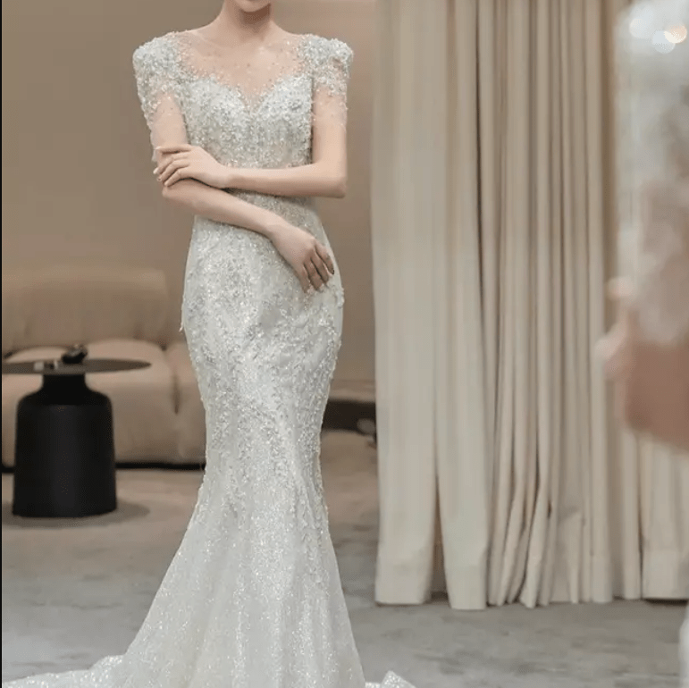 Illusion Sheer Neckline Mermaid Wedding Dress - Mura Boutique