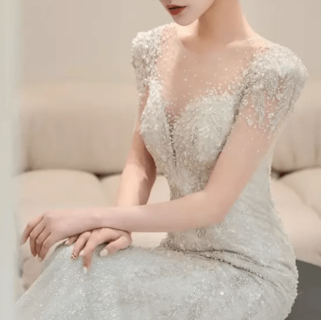 Illusion Sheer Neckline Mermaid Wedding Dress - Mura Boutique