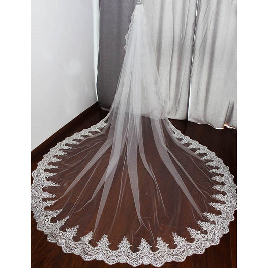 Lace Cathedral Wedding Veil with Comb - Mura Boutique