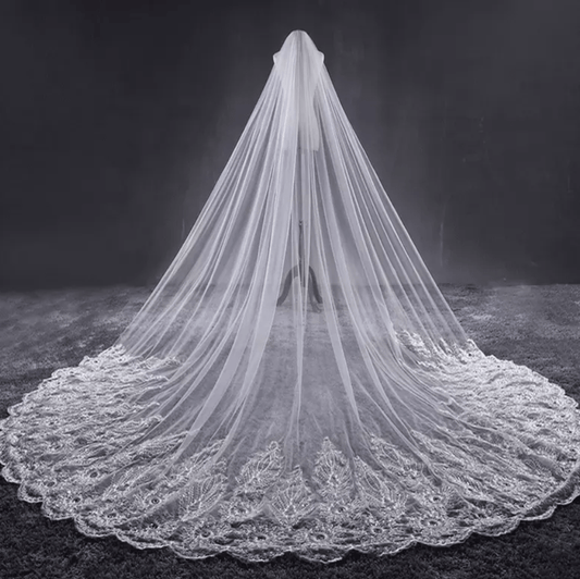 Lace Trim Cathedral Bridal Veil - Mura Boutique