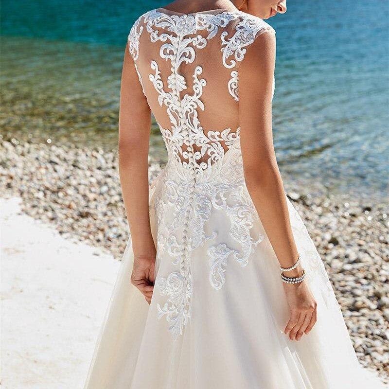 Lace Wedding Dress Applique Sleeveless - Mura Boutique