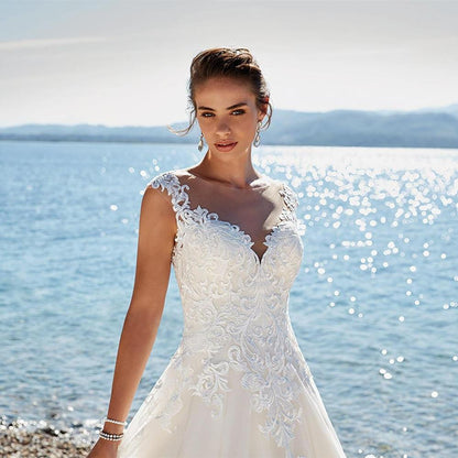 Lace Wedding Dress Applique Sleeveless - Mura Boutique