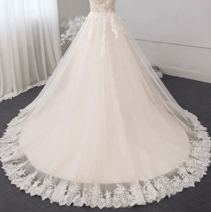 Light Champagne A line Tulle Wedding Dress - Mura Boutique