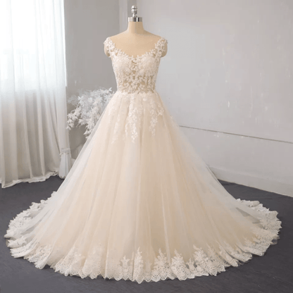 Light Champagne A line Tulle Wedding Dress - Mura Boutique