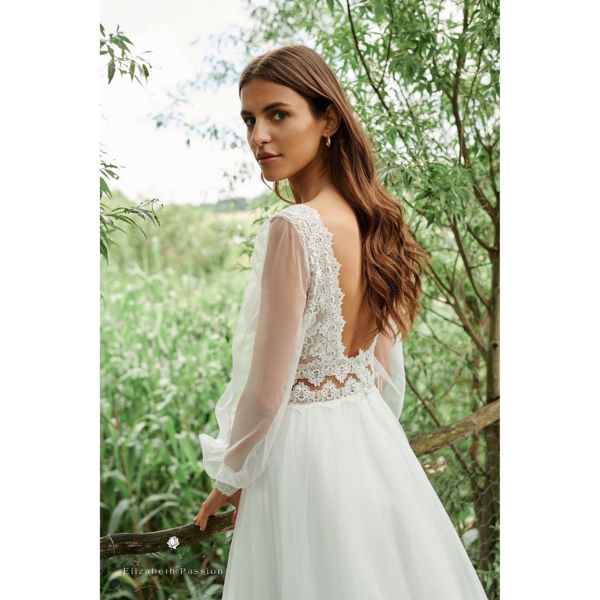 Long Puff Sleeve Simple Wedding Dress - Mura Boutique