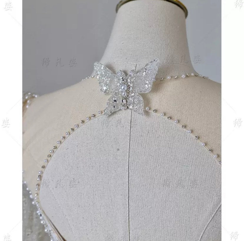 Long Sleeve Butterfly Embroidery Ball Wedding Dress - Mura Boutique