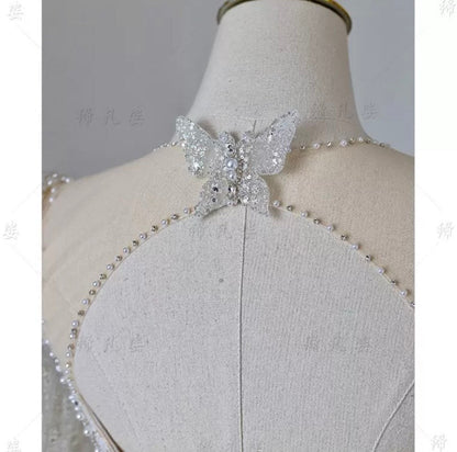 Long Sleeve Butterfly Embroidery Ball Wedding Dress - Mura Boutique