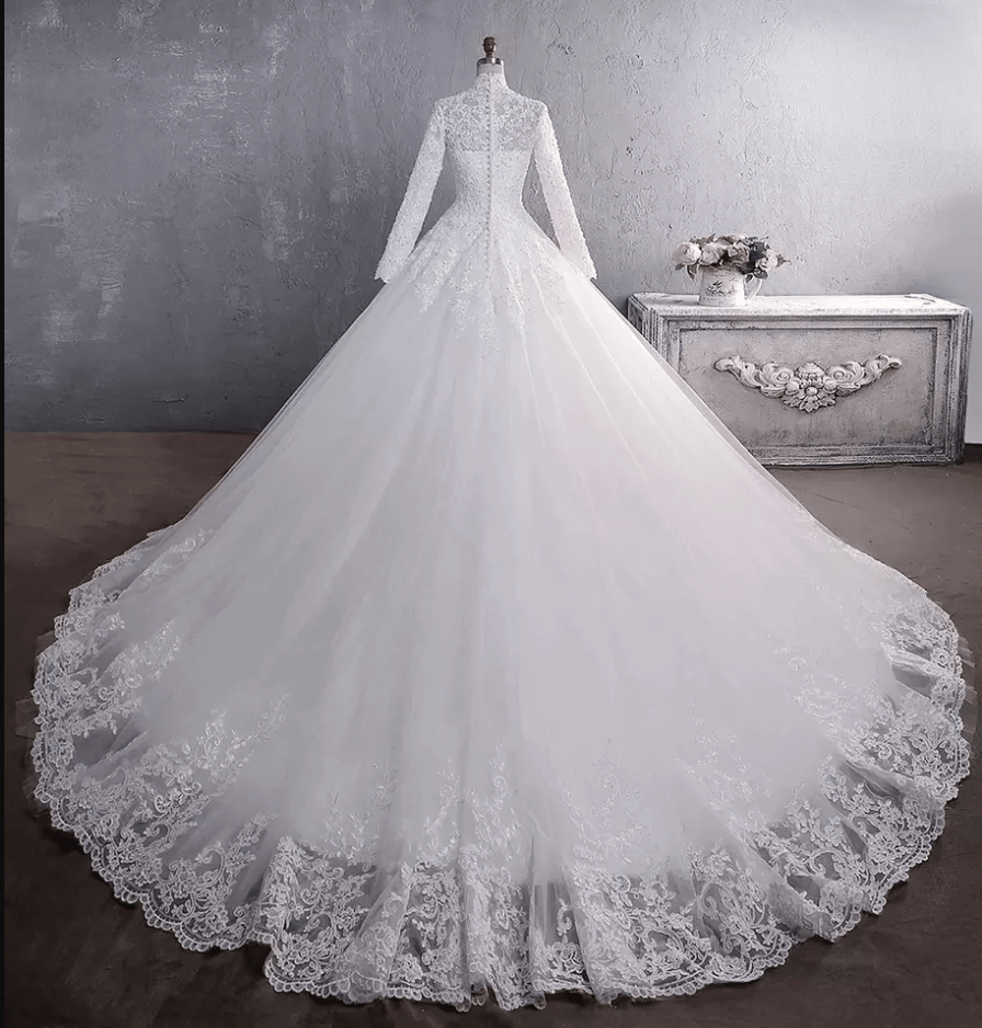 Long Sleeve Lace Floor Length Wedding Dress - Mura Boutique