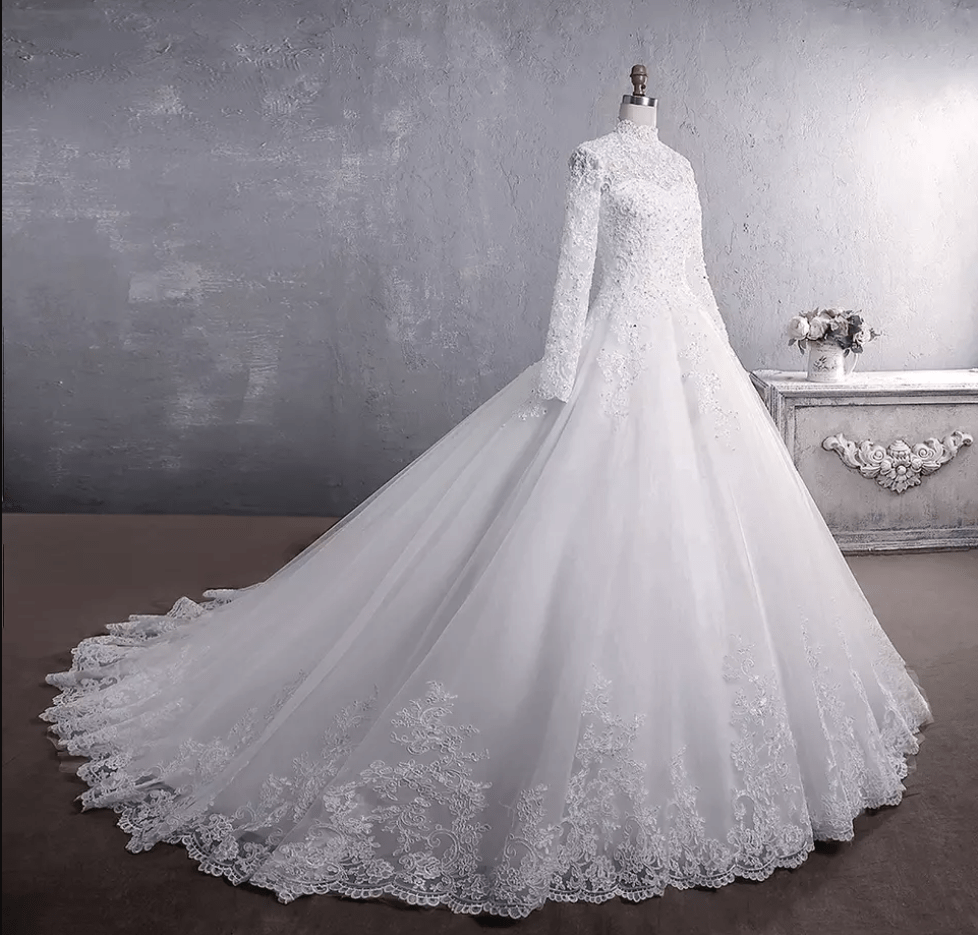 Long Sleeve Lace Floor Length Wedding Dress - Mura Boutique