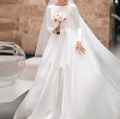 Long Sleeve Satin Wedding Dress - Mura Boutique