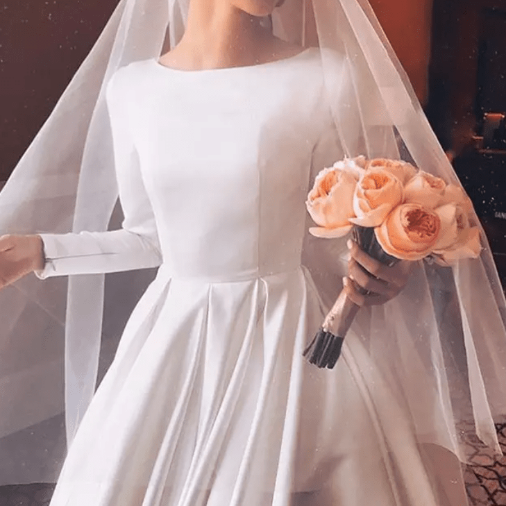 Long Sleeve Satin Wedding Dress - Mura Boutique