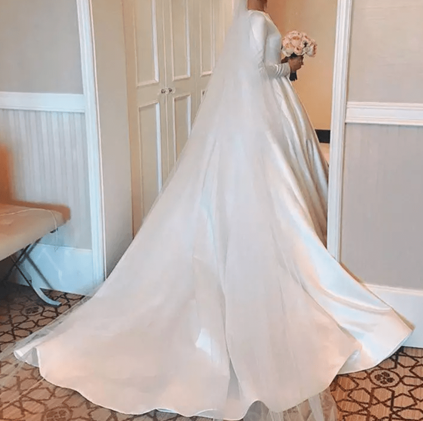 Long Sleeve Satin Wedding Dress - Mura Boutique