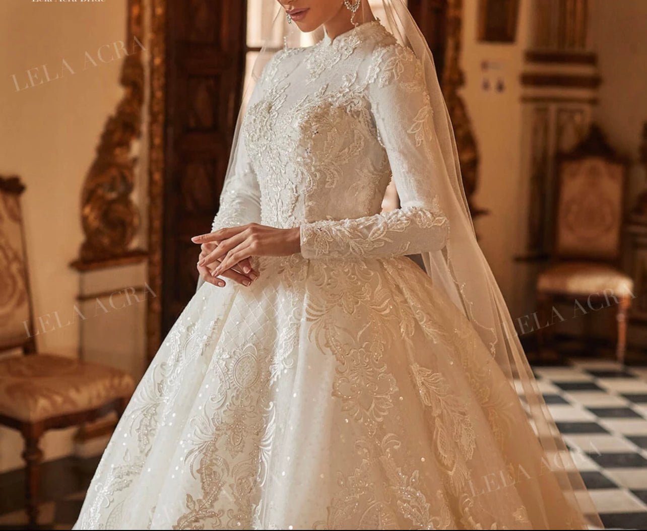 Long sleeves bridal gown dress - Mura Boutique