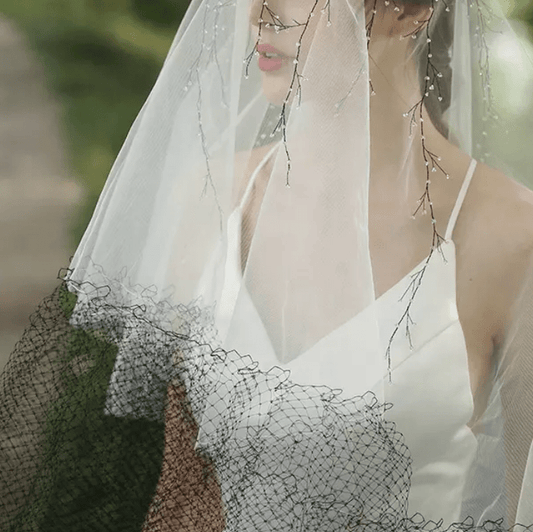 Mesh Net Floral Vines Bridal Veil - Mura Boutique