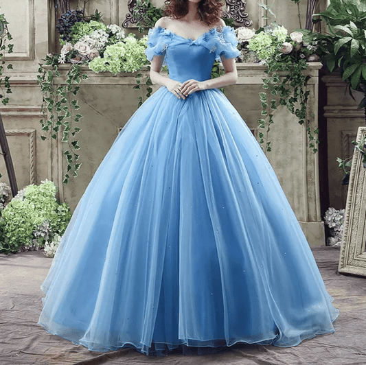 Off Shoulder Mesh Butterfly Organza Ball Evening Gown - Mura Boutique