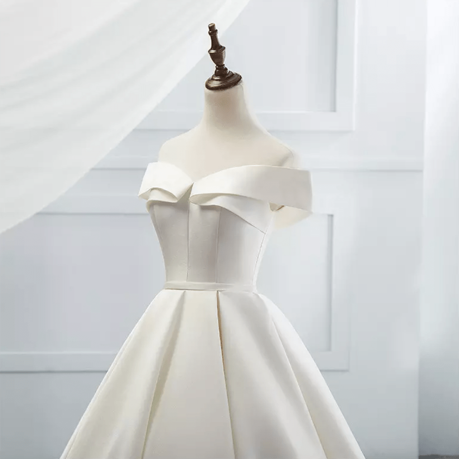 Off Shoulder Satin Ball Wedding Dress - Mura Boutique