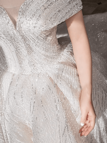 Off Shoulder Sequin Ball Wedding Dress - Mura Boutique