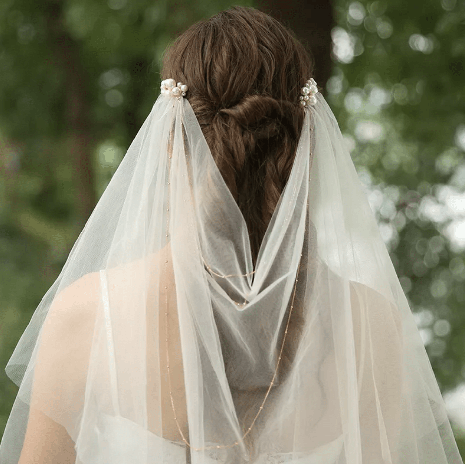 Pearl Clip Mesh Bridal Veil - Mura Boutique