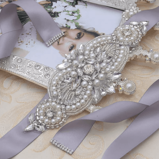 Pearl Crystal Bridal Jewelry Rhinestones Applique Bridal Belt - Mura Boutique