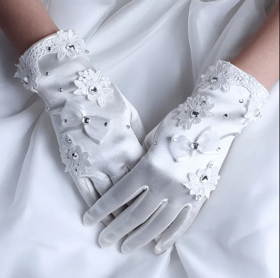 Rhinestone Decor Wrist Length Wedding Gloves - Mura Boutique