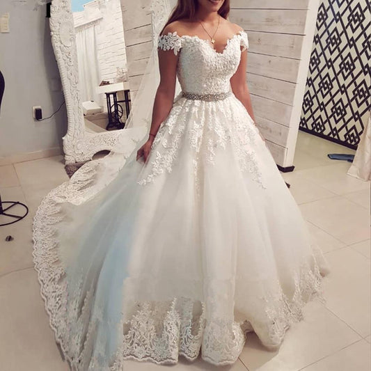 Saudi Arabia Off Shoulder Vintage Lace Wedding Dress - Mura Boutique