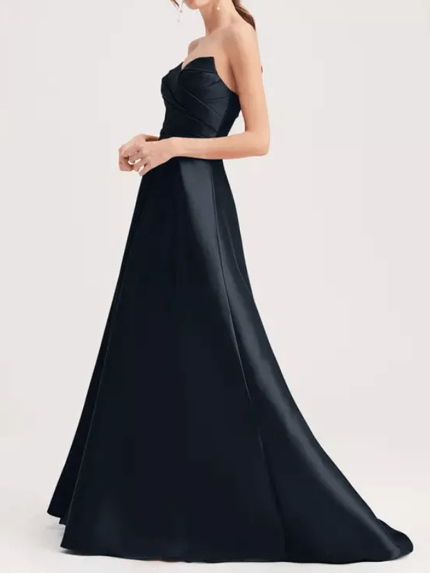 Semi - Sweetheart Satin Evening Gown - Mura Boutique