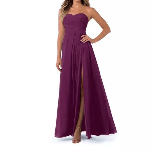 Semi - Sweetheart Taffeta Slit Evening Gown - Mura Boutique