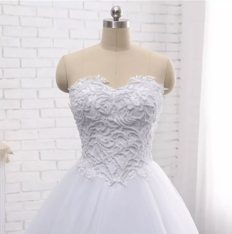 Sleeveless Pearl Wedding Dress - Mura Boutique