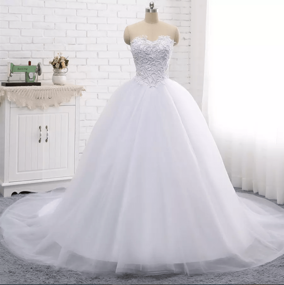 Sleeveless Pearl Wedding Dress - Mura Boutique