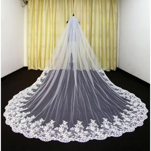 Tulle Applique Cathedral Wedding Bride Veil - Mura Boutique