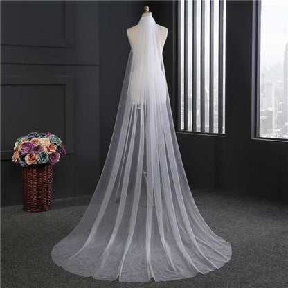 White/Ivory Wedding Veil One - Layer Long Bridal Veil - Mura Boutique