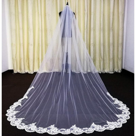 Mura Boutique Shop - Cathedral Wedding Veil Laced Edge