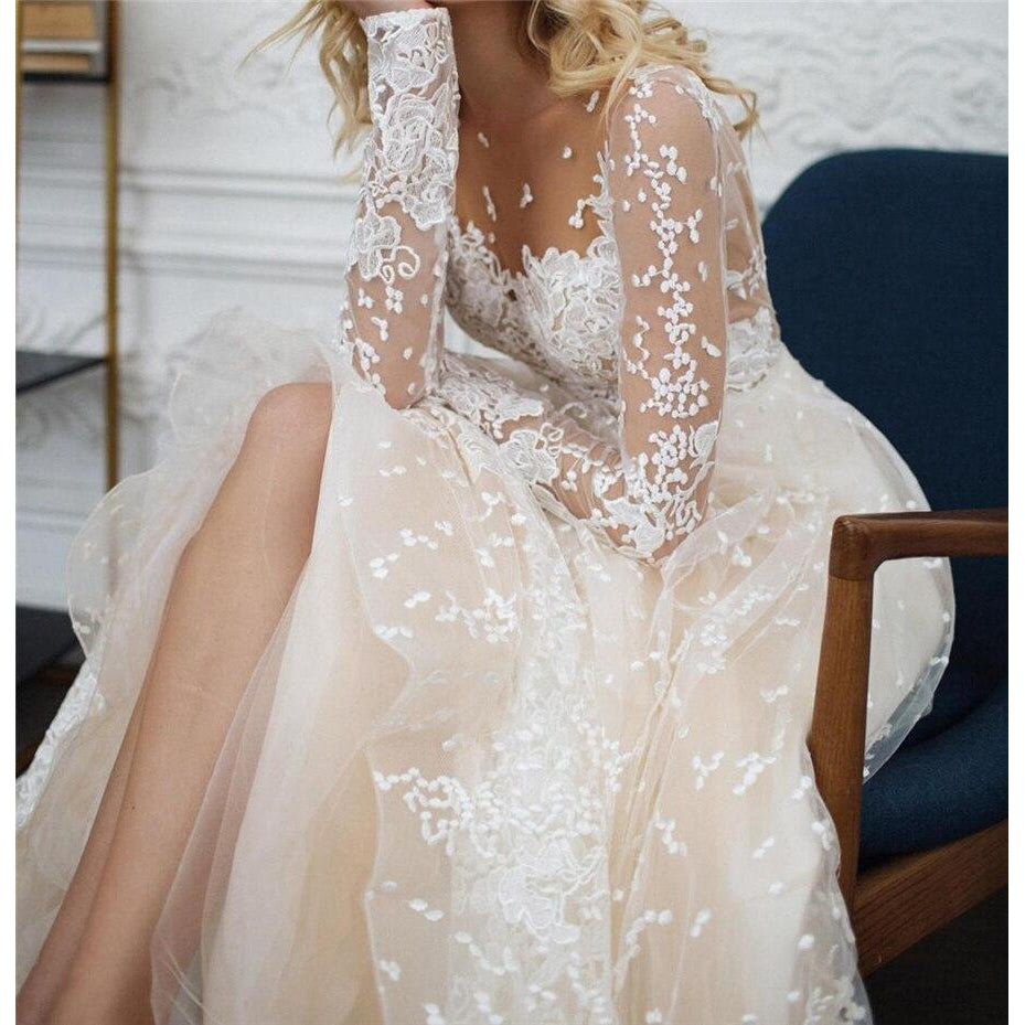 Long Sleeve Wedding Dress With Corset – Mura Boutique