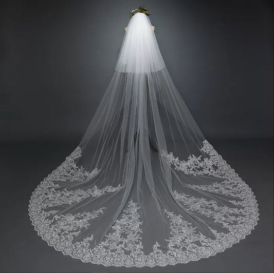 Lace Trim Extra Long Bridal Veil