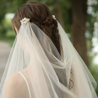 Pearl Clip Mesh Bridal Veil