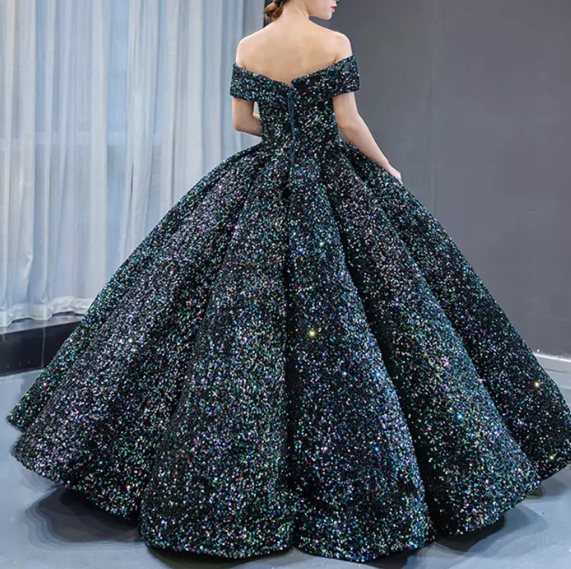 Off Shoulder Sequin Ball Evening Gown