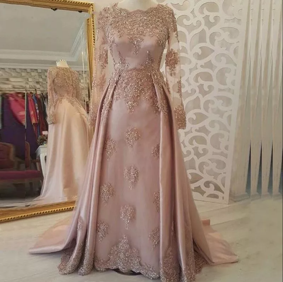 Long Sleeve Sheer Lace Embroidery Evening Gown