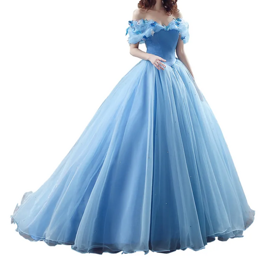 Off Shoulder Butterfly Detail Tulle Ball Evening Gown